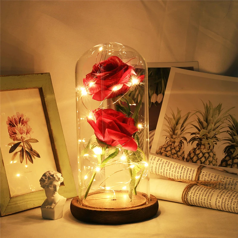 

LED Beauty Rose Glass Light Battery Powered Red Flower String Light Desk Lamp Decor Mother's Day/Valentine's Day Romantic Gift