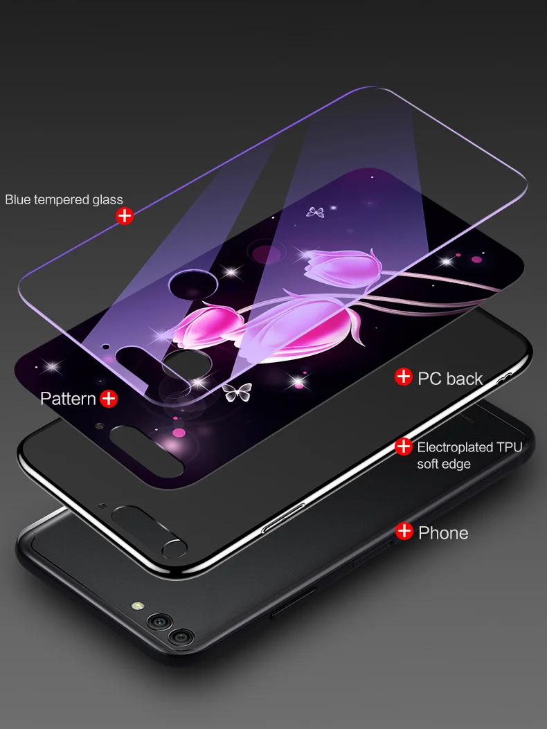 Чехол из закаленного стекла с синим светом для Huawei Honor 7C 7X 7A 8 9 Mate 10 20 P20 Lite Pro чехол
