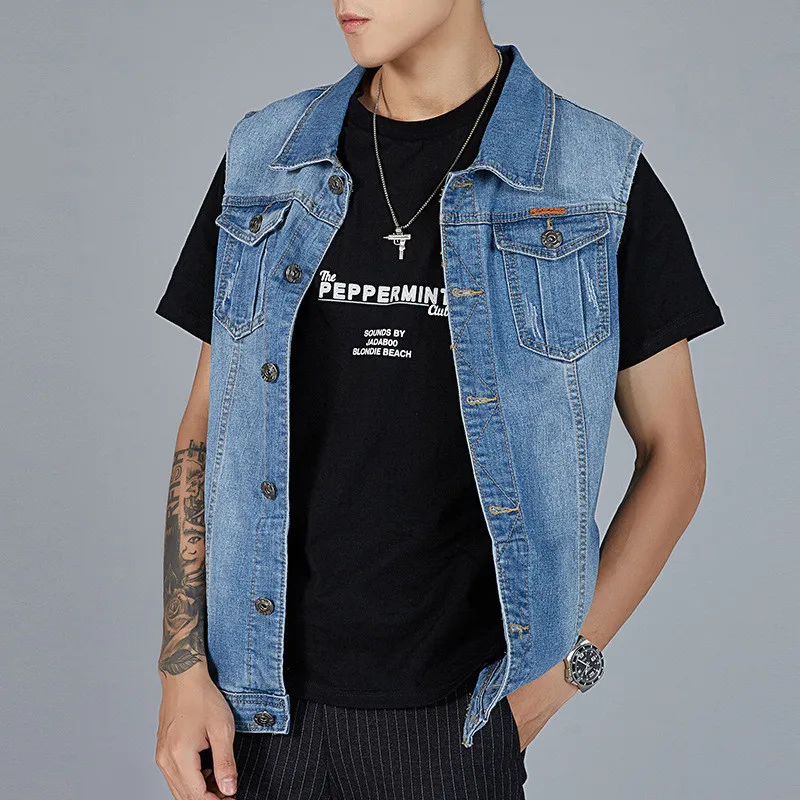 

2019 Summer Large Size Men's Cowboy Vest Large Loose M-5XL 6XL 7XL 8XL Denim Casual Vest Color Black, Light Blue, Black Gray