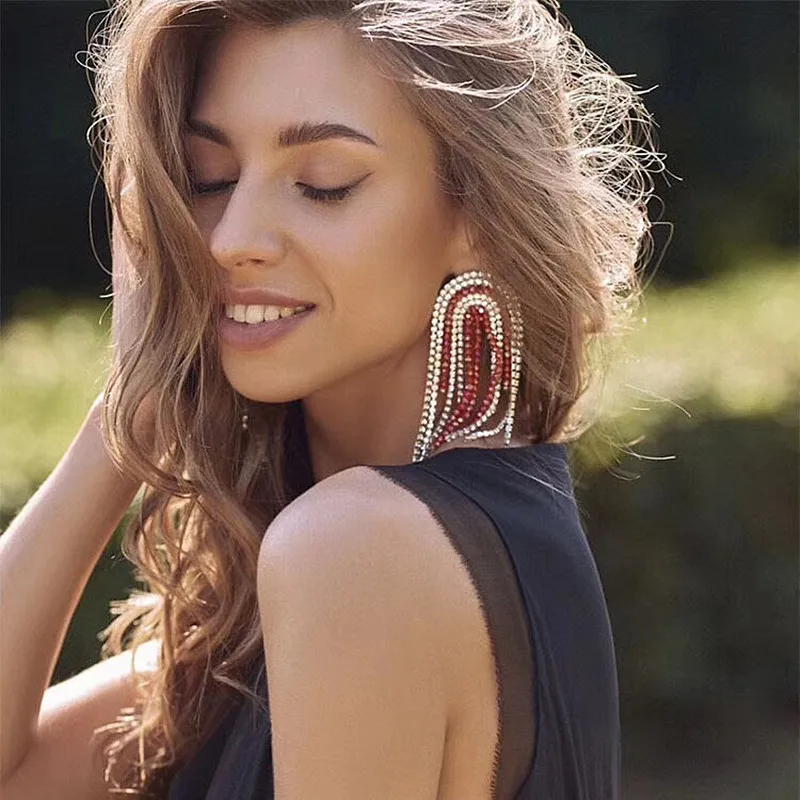 

2019 New Women Fashion Full Acrylic Crystal Tassel Dangle Earrings Jewelry Accessories Big Statement Earrings Accessories