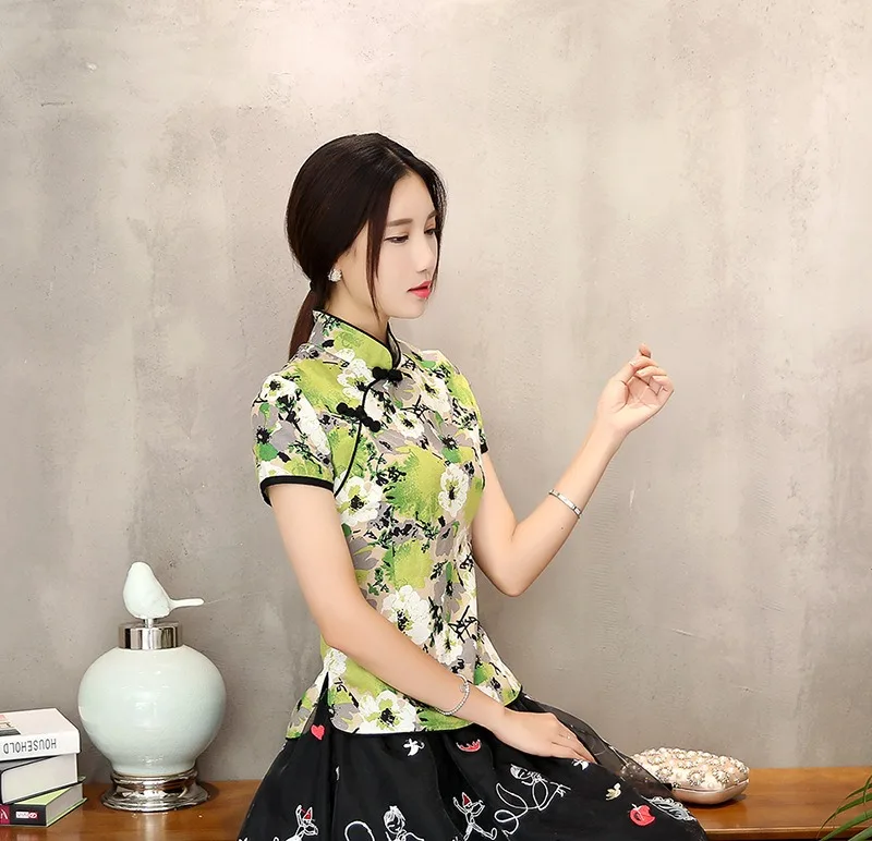 Шанхай история смесь льняной Китайский традиционный Топ Qipao рубашка для Женский Чонсам стильная рубашка китайская Блузка для дам