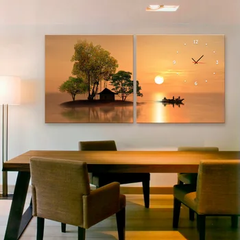 

Free Shipping E-HOME Small Island in The Water Clock in Canvas 2pcs wall clock