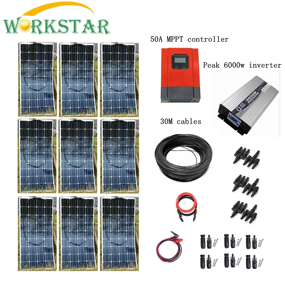 

9pcs Mono 100w Solar Modules with Pure Sine 4000W Inverter and MPPT 50A Controller House Use Off Grid Solar Power System