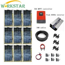 9pcs Mono 100w Solar Modules with Pure Sine 4000W Inverter and MPPT 50A Controller House Use Off Grid Solar Power System