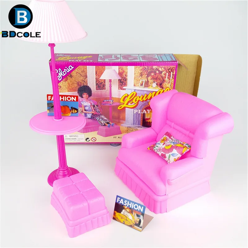 Lounge Play set in Living Room Pretend Play Toys for Barbie Dollhouse including Sofa Vertical Lamp Foot Couch Pillow