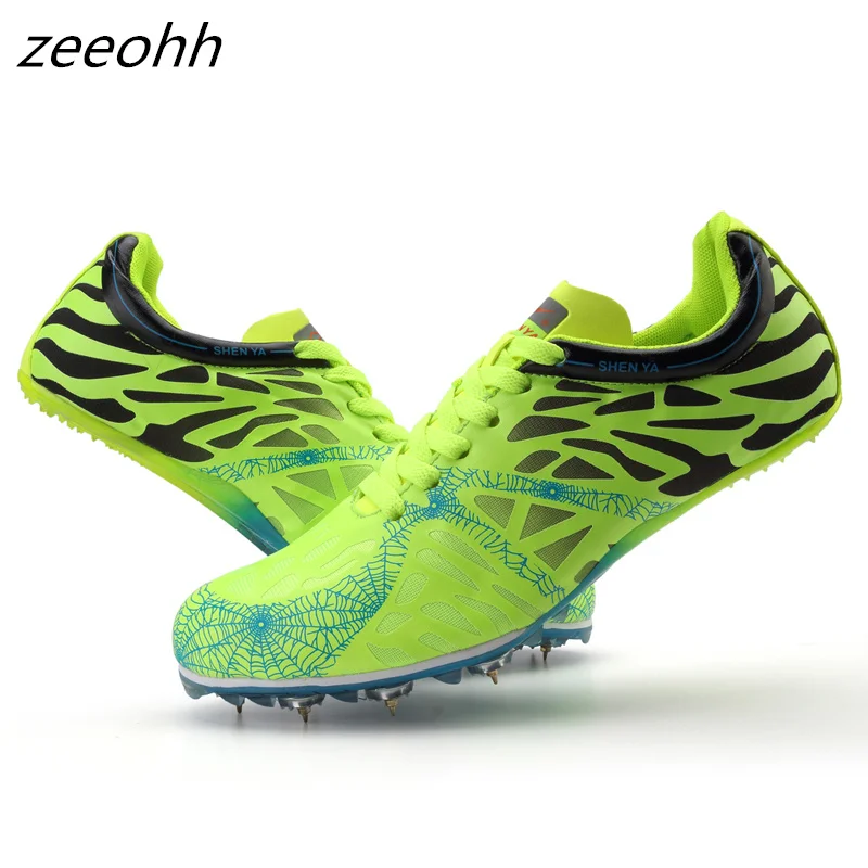 Zeeohh/Лидер продаж; спортивная обувь для мужчин и женщин; дышащая обувь для бега с шипами; Цвет зеленый, оранжевый; спортивная обувь; кроссовки с шипами для мужчин