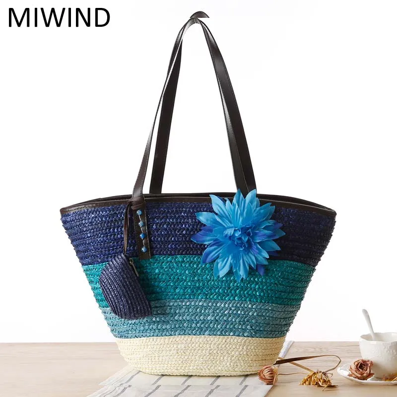 

Free Shipping MIWIND Straw Handbags Beach Holiday Weaving Bag High Quality Handmade Bag Women Fashion Shoulder Bag KOJN021