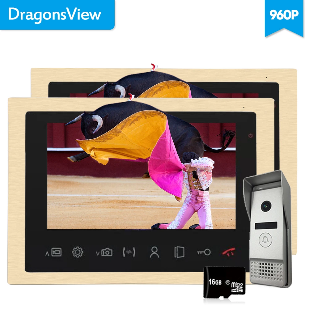 Dragonsview 10 дюймов AHD видео домофонный дверной звонок 960 P 1.3MP ИК-камера HD широкий формат видео телефон двери 2 мониторы 1 дверные звонки