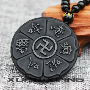 

Drop Shipping Men's Pendant Necklace 2018 Natural Obsidian Pendant Carved Buddhism Amulet Gift for Men's Fashion Jewelry