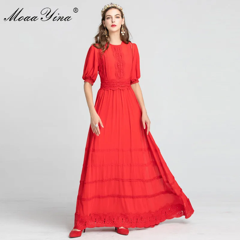 MoaaYina модное дизайнерское подиумное платье Весна Лето Женское платье пэчворк выдалбливают Элегантные вечерние Макси платья