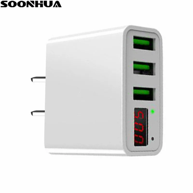 SOONHUA 3 USB порта зарядное устройство адаптер Светодиодный дисплей ЕС/США штекер Макс 3.0A Смарт Быстрая зарядка мобильное зарядное устройство для iPhone iPad