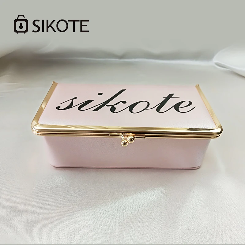 SIKOTE 19 سنتيمتر الصلبة حالات التجميل المكياج حقيبة مربع الوردي الذهب المحمولة للسفر التجميل أكياس مع غلق بمشبك أزياء المرأة هدية