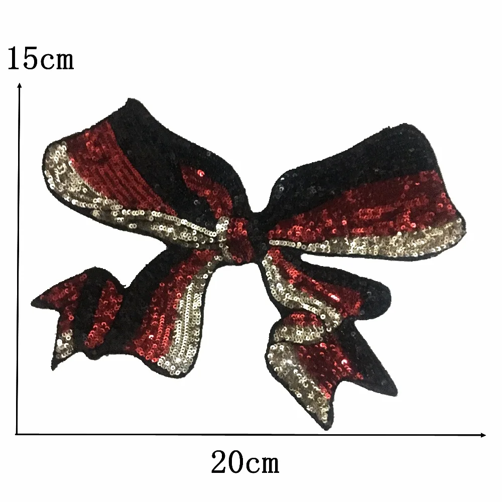 

2 Pieces/lot Bow Motif Patches for Clothes T-shirt Iron on Stickers 20 x 15 cm DIY Sewing Accessories Garment Sequined Applique