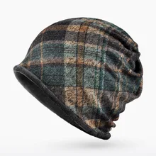 Для мужчин зимняя шапка крышка воротник двойной использовании мода плед мягкая плюс кашемир теплый ветер капюшон g1270