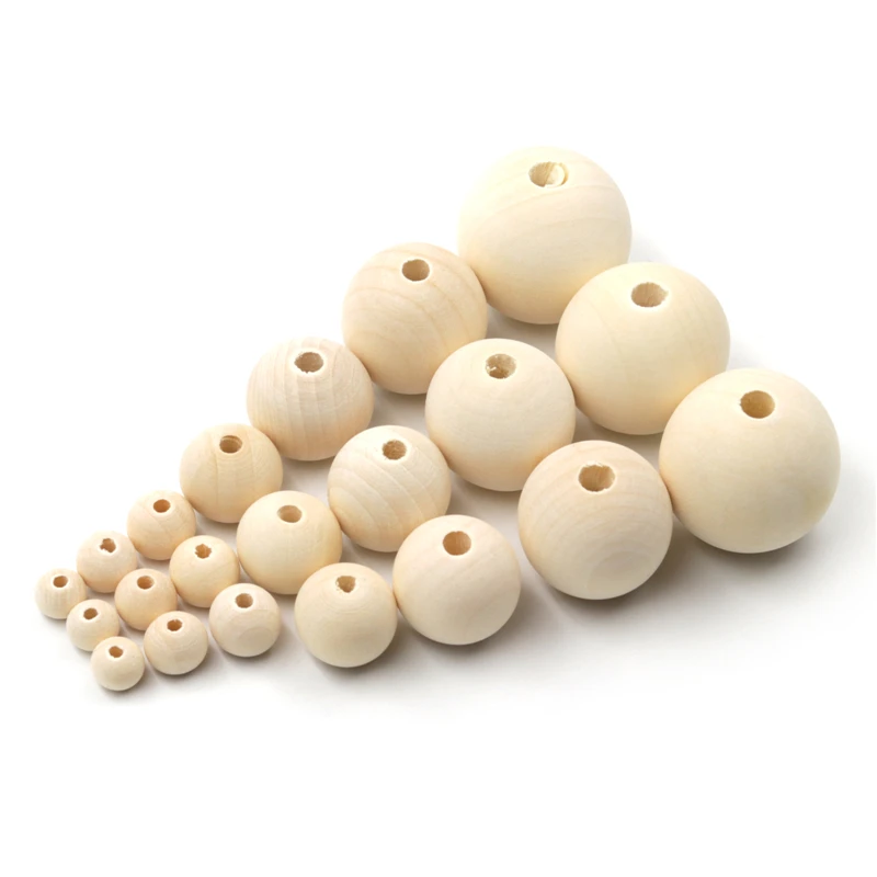 

JOJOCHEW 10 Size Fine Quality Unfinished Wooden Beads Natural Wood Teething Beads 100pcs Jewelry Making Handmade 8mm-35mm