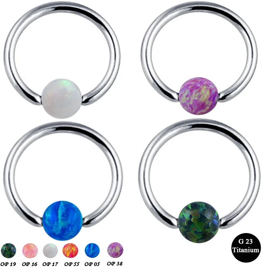 

1PC G23 Titanium Opal Ear Septum Piercing Nose Ring Gem Ball BCR Piercings CBR Helix Tragus Labret Rings Piercings Body Jewelry
