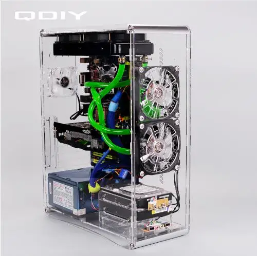 QDIY PC A006SM MicroATX прозрачный акриловый чехол для компьютера ПК с водяным охлаждением