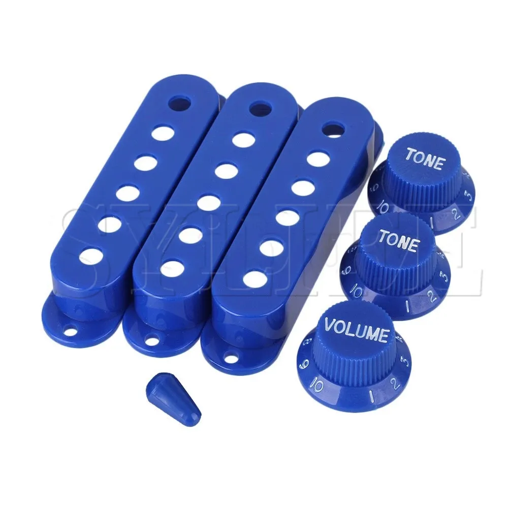 

3x Guitar Dark Blue 6-Hole Single Coil Pickup Cover 48/50/52 & 1V2T Knob