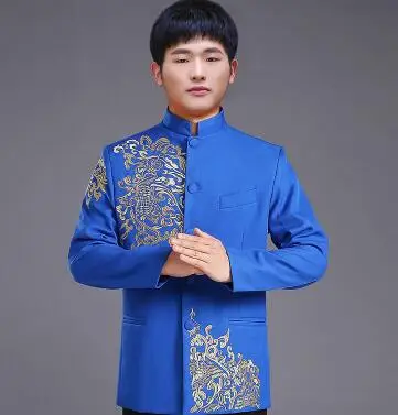 Men's clothing chinese style wedding Top the groom dragon gown evening Red Top slim red tang suit chinese tunic