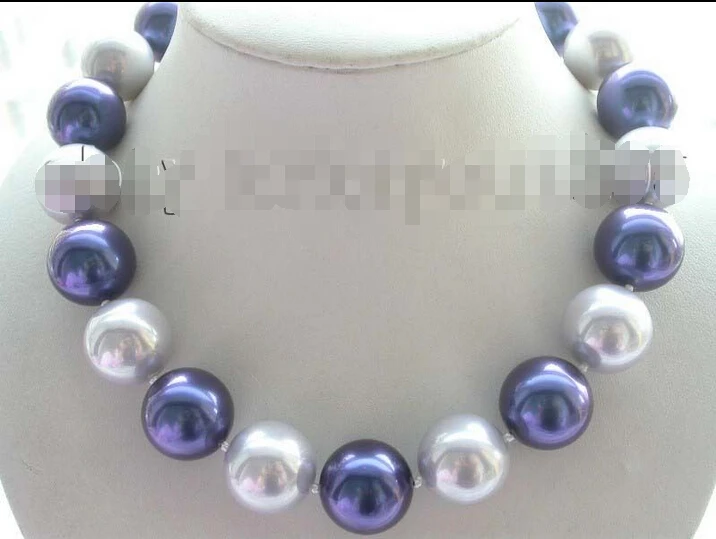 

Hot sell Noble- FREE SHIPPING>>>@@ Natural 20mm Round blue grey Shell Pearl Necklace!@^Noble style Natural Fine jewe S