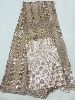 

African Swiss voile lace African Lace Fabric Gold Beads Sequins Nigerian French Fabric 2018 African Tulle Lace Fabric wedding