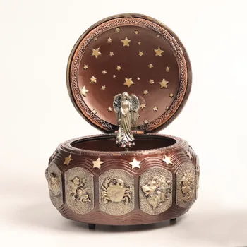

Resin music box retro classic mechanical rotating music box 12 constellation music boxs 'sky city' music birthday Christmas gift