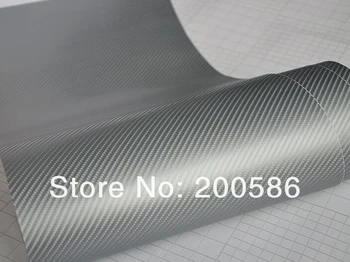 

4D Silver Glossy Carbon Fibre Vinyl Bubble Air Free Car Motor Vehicle Wrapping Film Foil Free Ship Size 1.52*30m/Roll