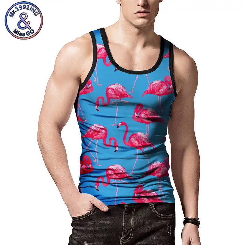 

Mens Beach Loose Tank Top Fashion 3D Flamingo Print Tank Tops Summer Casual Hip Hop Fitness Singlet Bodybuilding Sleeveless Vest