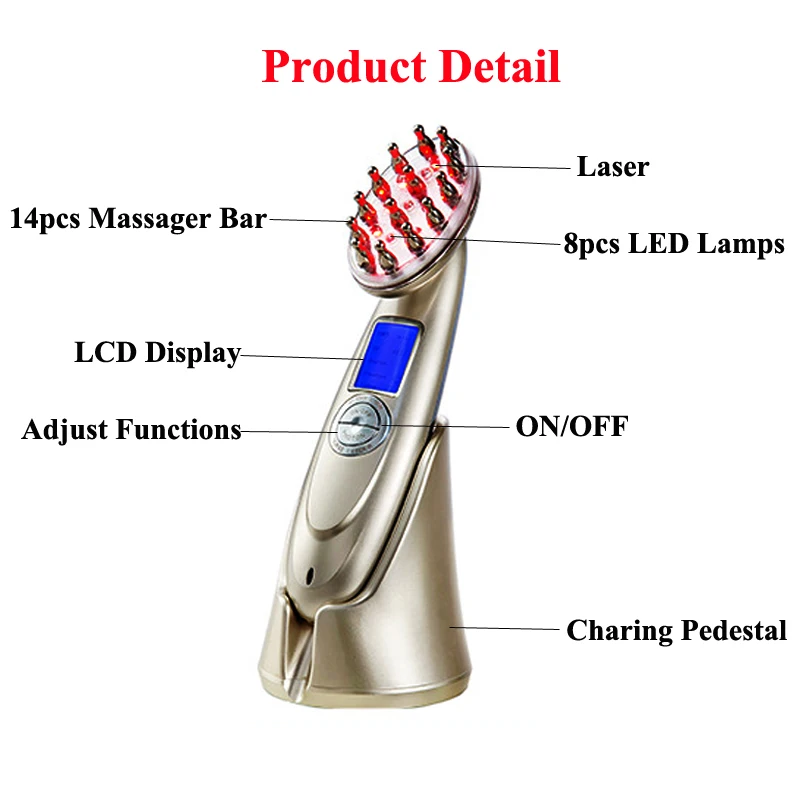 Электрическая RF& EMS Лазерная светодиодная микротоковая Вибрирующая Расческа для роста волос массажер для головы против выпадения волос лечение роста волос