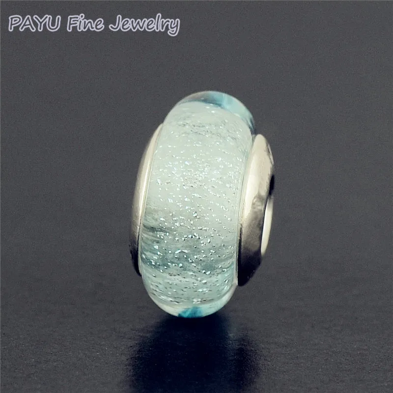 

Payu ELSA SILVER CHARM WITH LIGHT BLUE FLOURESCENT MURANO Charm Bead Fit bracelet silver 925 original pendants jewelry making