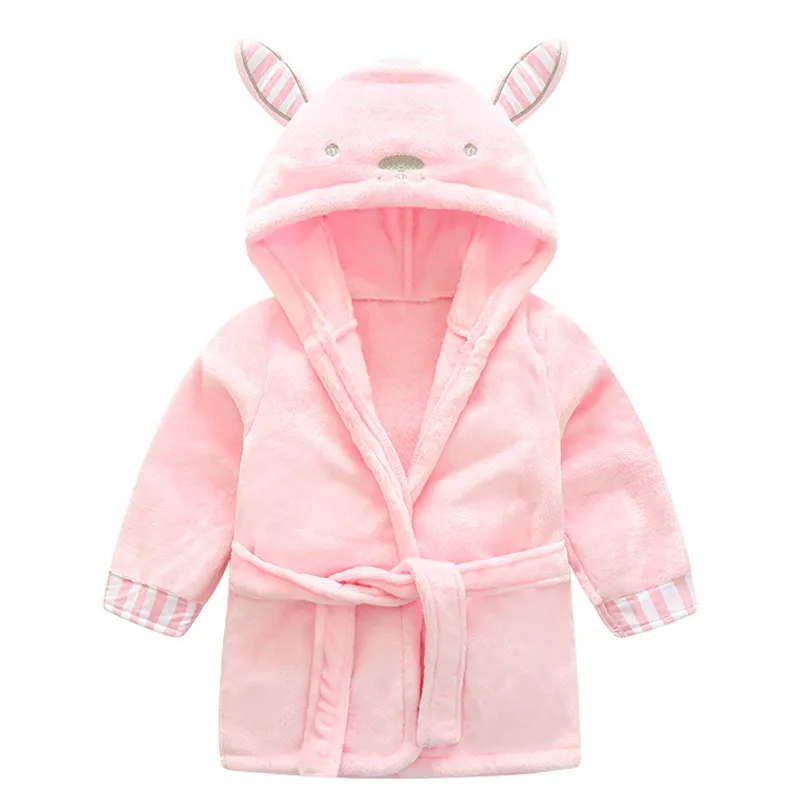 Детская одежда для мальчиков и девочек халаты зима-осень халат для купания с изображением мультипликационных персонажей для малышей одежда для сна и халат зима розовый кролик медведь - Цвет: Pink