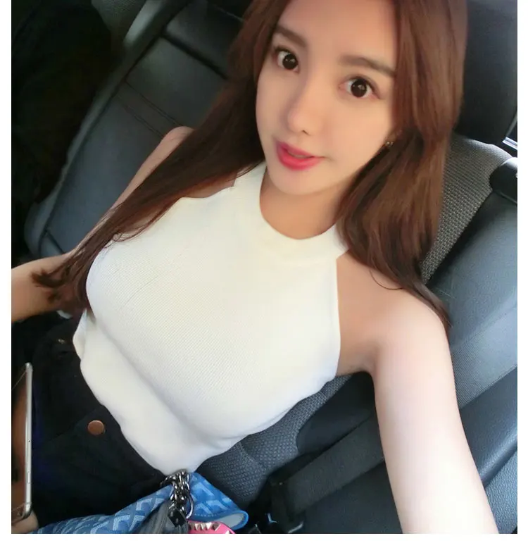 Summer Women Slim Knitting Halter Camisole Tops Female Bodycon Knitted Tanks Sleeveless Basic Solid T shirts 8017 black camisole