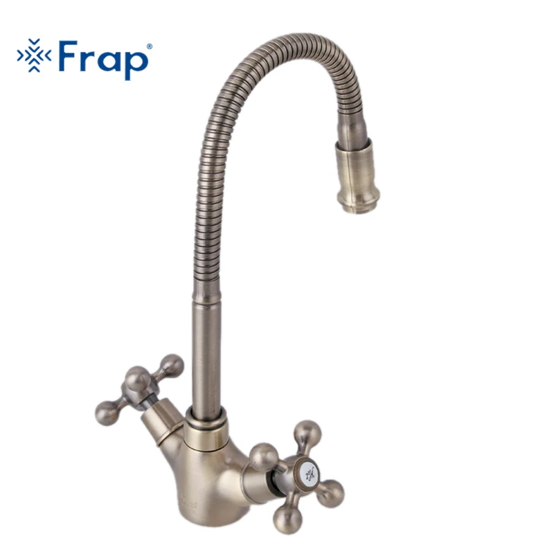 Frap New Arrival Double Handle Kitchen Faucet Goose nose Tap Antique Brass Hot and Cold Water Mixer 360 Degree Rotating F4319-4