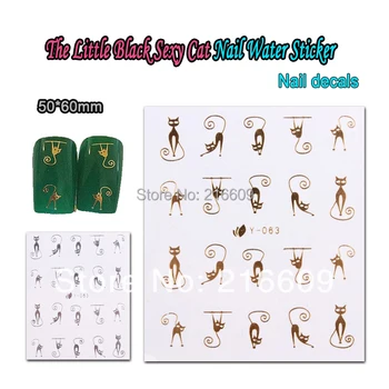 

Nail Art 20Sheets/Lot Mixed Gold Sivler The Little Black Sexy Cat Water Nail Sticker Nail Art Water Transfer Decals Y063