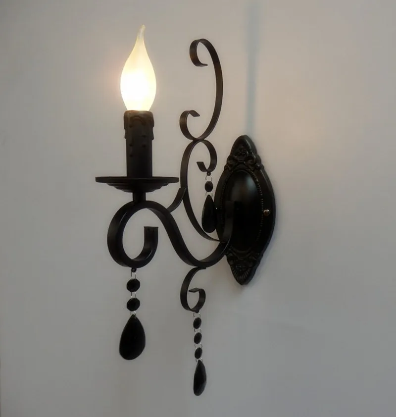 Ретро Лофт настенный светильник белый черный железный кристалл деко настенный светильник для спальни ресторана прохода паба кафе фонарь бра