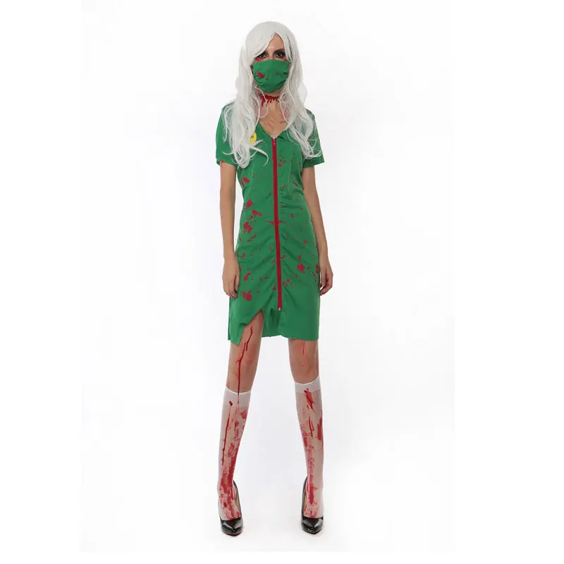

Corpse party dress horror zombie costume cosplay green nurse costume lingerie zipper up cosplay dress w1877