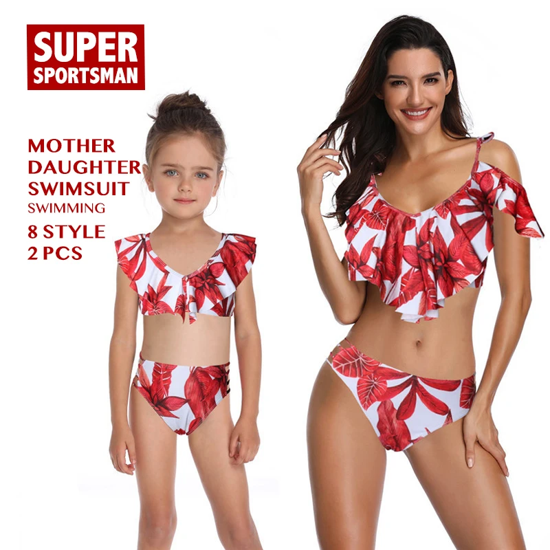 

2019 Family Swimming Suit for Women Sexy High Waist Bikinis Kids Girls Swimsuit Children Swimwear Beach Wear Biquini Bathing Set