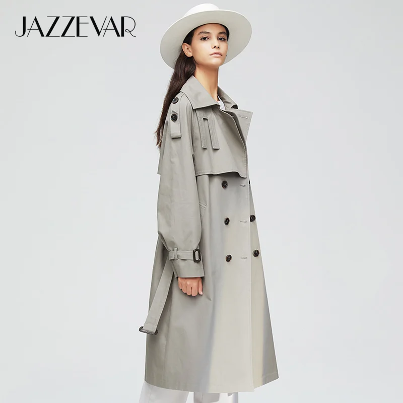 Goedkoop Jazzevar 2019 Nieuwe Collectie Herfst Top Trenchcoat Vrouwen Double Breasted Lange Bovenkleding Voor Lady Hoge Kwaliteit Overjas Vrouwen 9003
