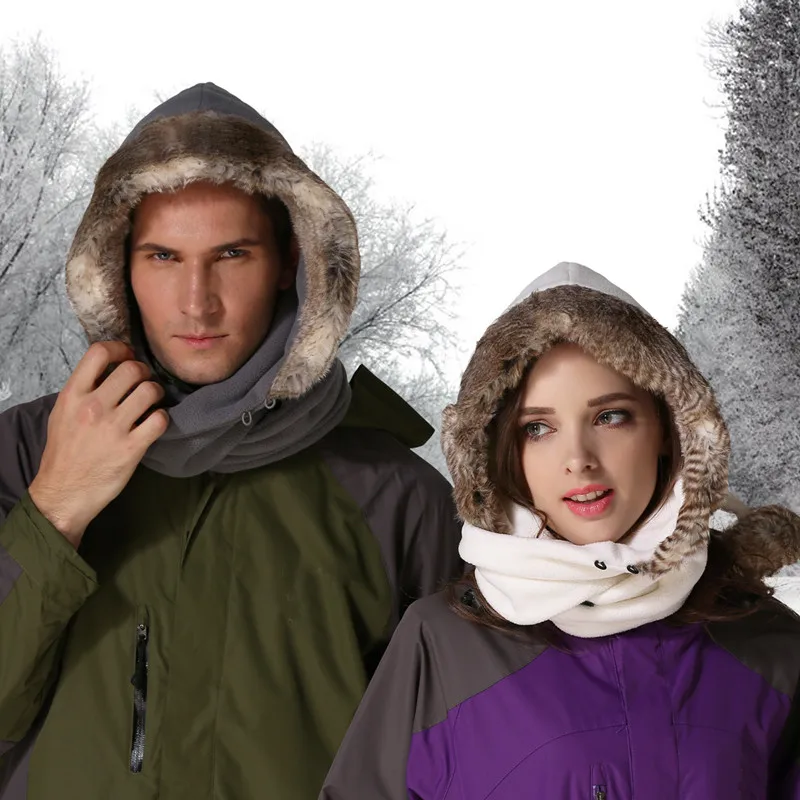 

New Fleece Fur Blended Kids Adult Winter Hat with Hair Ball Solid Color Thicken Long Hooded Scarf Cap for Outdoor Hiking Skiing