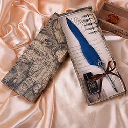 Перьевая ручка античный Dip набор чернил для письма Канцелярские Подарочные перьевые ручки канцелярские подарочные коробки с 6 перьями Подарочная авторучка на День учителя - Цвет: DARK BLUE