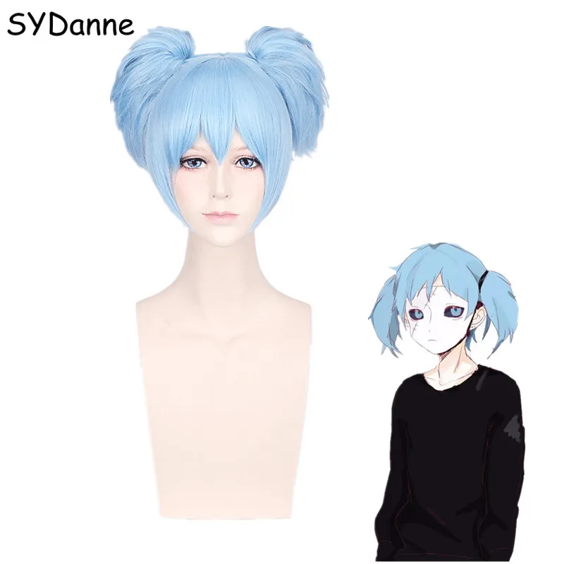 

Sally Face Wigs Cosplay Props Sally Latex Mask Short Blue Resistant Synthetic Hair Assassination Classroom Clip Ponytails Wigs
