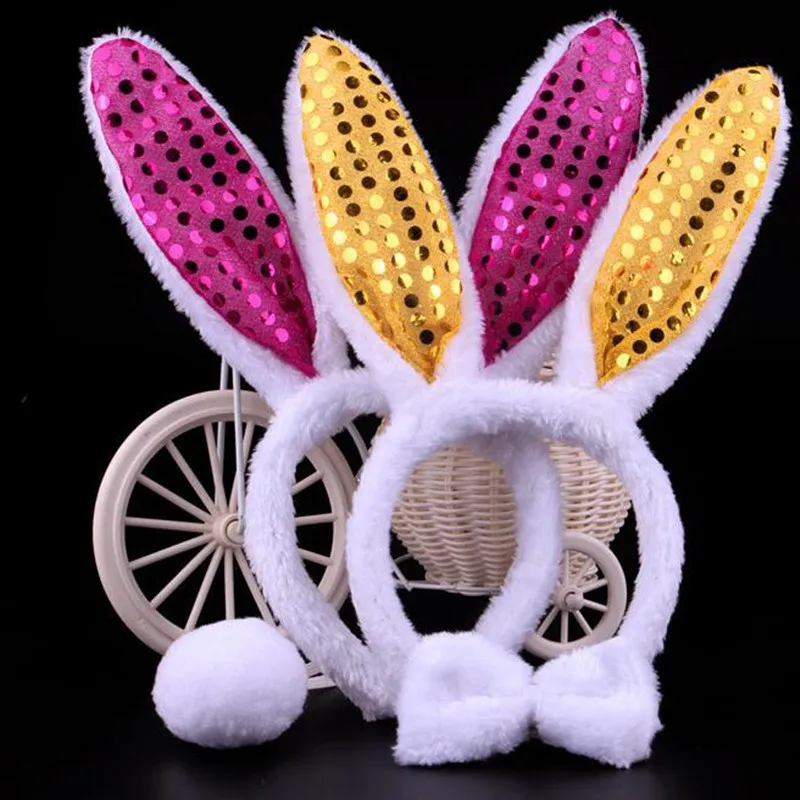 Plush Sequins Bunny Rabbit Ears Headband Bow Tie Tail Cosplay For Children Adults Party Dress Halloween Christmas|accessories for|accessories for