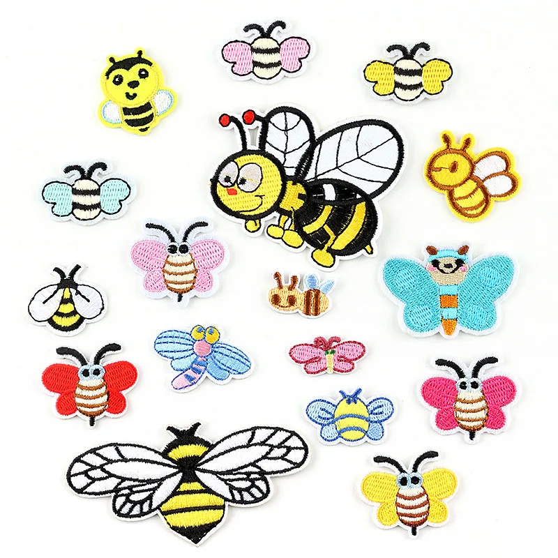 

20pcs Cartoon Flying Bee Colorful Wing Embroidered Patches Iron On Sewing Applique Badge Patch For Backpack Dresses