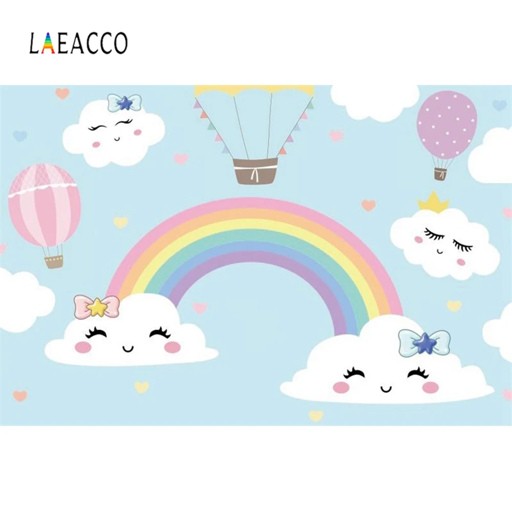 

Laeacco Rainbow Backdrops Baby Cartoon Birthday Party Wallpaper Poster Child Portrait Photographic Backgrounds For Photo Studio