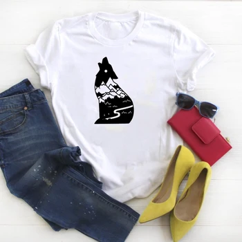 

2019 Women Shirt Short Sleeve Ladies Wolf River Tee Summer Kawaii Graphic Printed Womens Top Tshirt Female T T-shirt