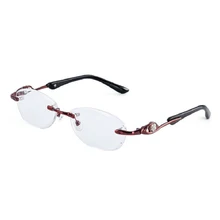 Для женщин очки для чтения(коричневые линзы в золотистой оправе против усталости глаз, Модные металлические стойки без оправы рамки дальнозоркостью 1,0 1,5 2,0 2,5 3,0 3,5 4,0 R187