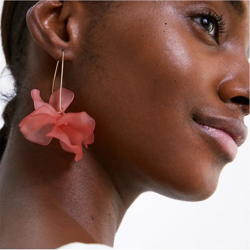 

ZA Multicolored Fashion Resin Flower Long Earrings 2019 New Designs Bohemia Handmade Petal Dangle Earrings For Women Gift