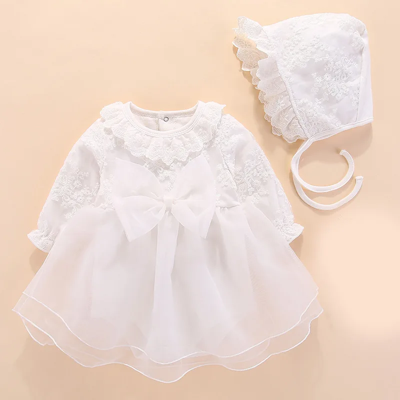 Платье для новорожденных девочек белые свадебные платья с длинными рукавами вечерние и Крестильные платья для маленьких девочек; bapteme vestido