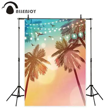 

Allenjoy new arrivals photo backdrop summer coconut tree light colorful sea backdrop photocall photobooth studio shoot fabric