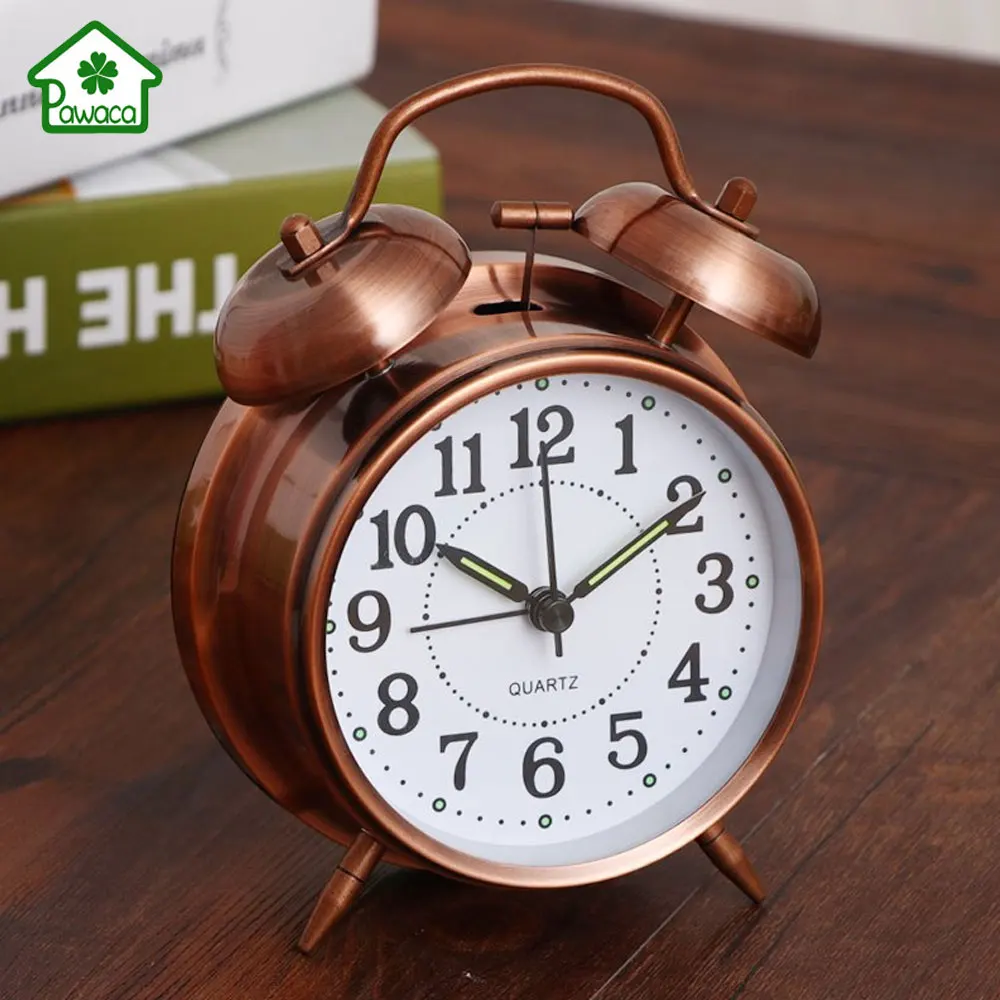 Retro Double Bells Ringing Alarm Clocks Vintage Round Metal Mechanical